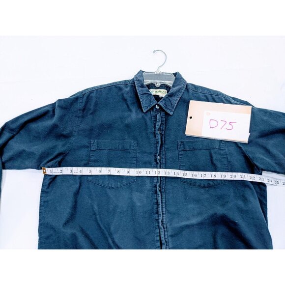 Haband Large Navy Blue Cotton Blend Button Down Shirt 28h - Picture 3 of 6